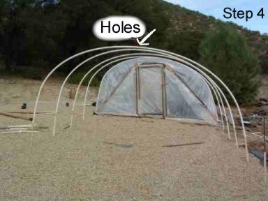 Place the 20 foot pieces of PVC on the rebar stakes